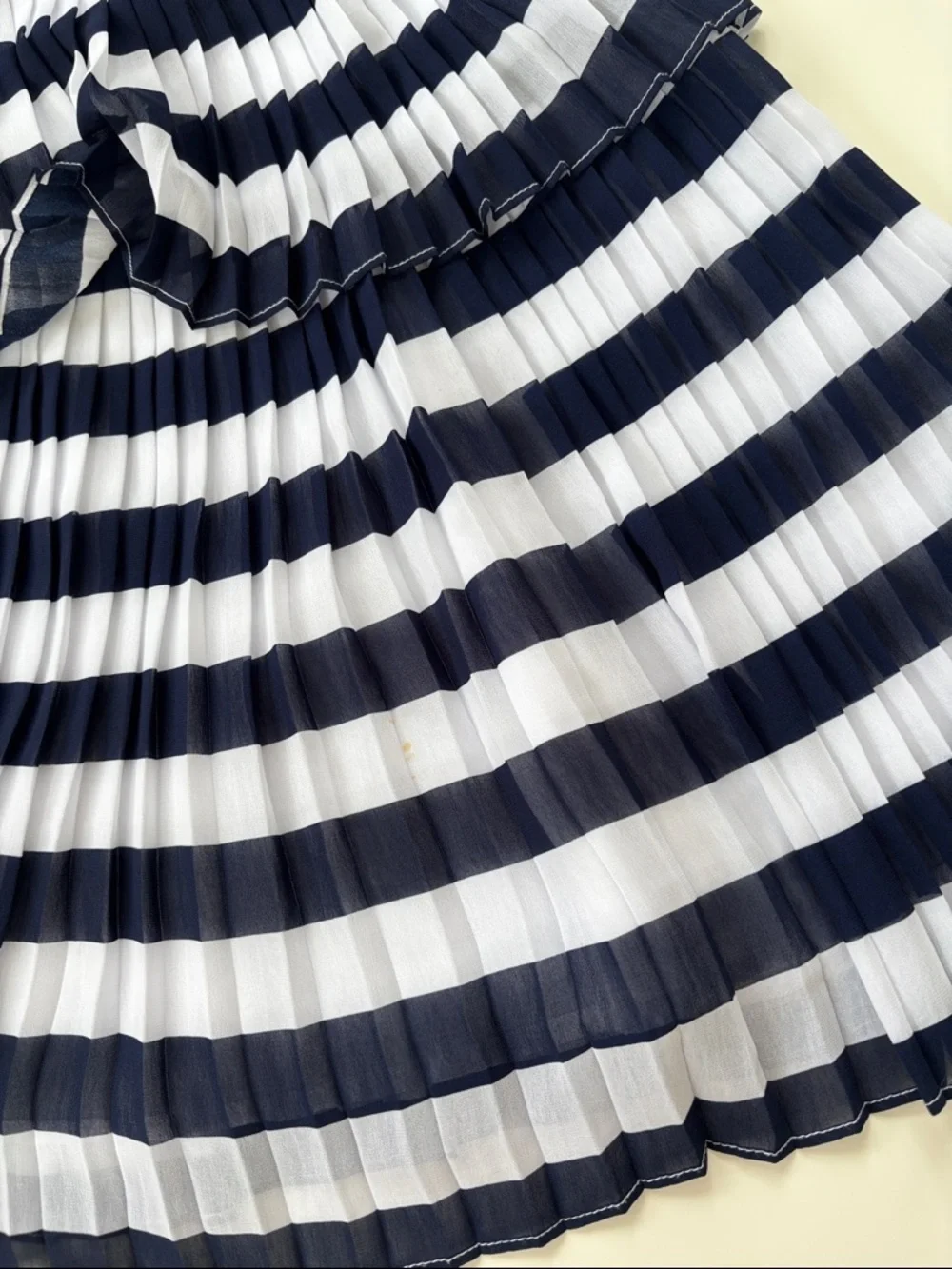 Mayoral Little Girl's Pleated Striped Dress Navy White Nautical Preppy Size 5